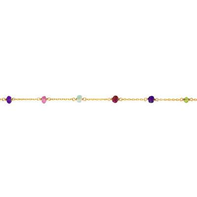 375/1000 Yellow Gold & 9 Semi-Precious Stones Bracelet, Adjustable Length 18 cm - Maison Ballet by Scarlett