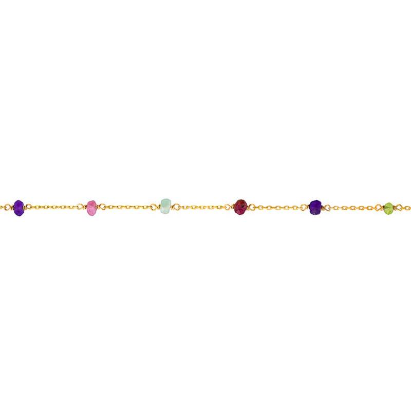 375/1000 Yellow Gold & 9 Semi-Precious Stones Bracelet, Adjustable Length 18 cm - Maison Ballet by Scarlett