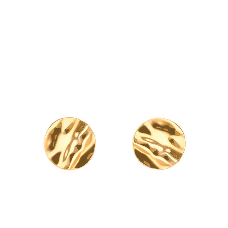 Round Crinkled 375/1000 Yellow Gold Stud Earrings - Maison Ballet by Scarlett