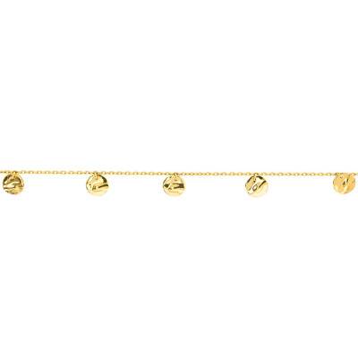 375 Yellow Gold Crinkled Disc Charm Bracelet, Adjustable 18 cm Length - Maison Ballet by Scarlett