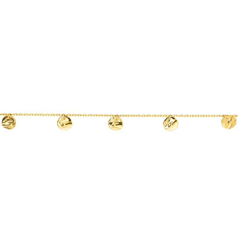 375 Yellow Gold Crinkled Disc Charm Bracelet, Adjustable 18 cm Length - Maison Ballet by Scarlett