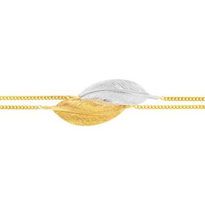 Bracelet double chaîne petites plumes 2 Ors 375, Longueur 15,5 à 18 cm, Largeur 1,10 mm - Scarlett or Scarlett