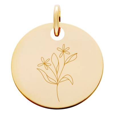 Médaille Fleurs Champêtres en Plaqué Or Jaune, Diamètre 19 mm - Lumiosa