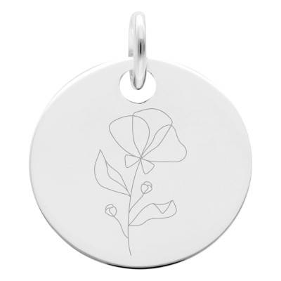 925 Silver Violet Flower Medal, 19 mm Diameter - Lumiosa