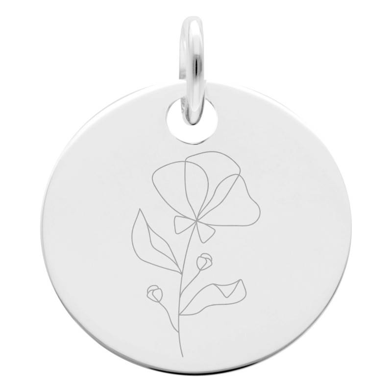 925 Silver Violet Flower Medal, 19 mm Diameter - Lumiosa