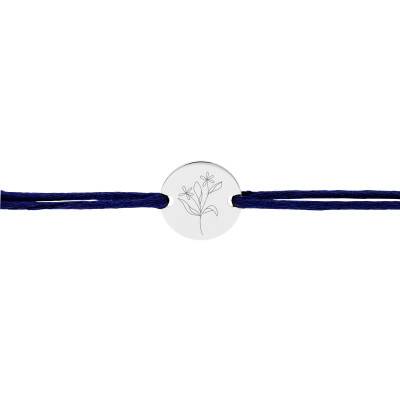 Bracelet Cordon Médaille Fleurs Champêtres en Argent 925, Longueur Ajustable - Lumiosa