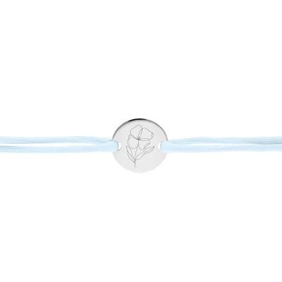 Bracelet Cordon Médaille Fleur Coquelicot en Argent 925, Longueur Ajustable - Lumiosa