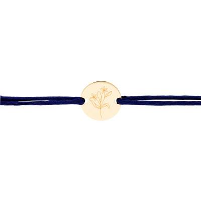 Bracelet Cordon Médaille Fleurs Champêtres en Plaqué Or Jaune, Longueur Ajustable - Lumiosa