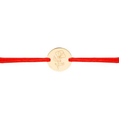 Bracelet Cordon Médaille Fleur Violette en Plaqué Or Jaune, Longueur Ajustable - Lumiosa