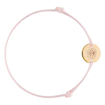 Bracelet Cordon Médaille Fleur de Lotus en Plaqué Or Jaune, Longueur Ajustable - Lumiosa