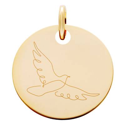 Médaille Colombe Monoligne en Plaqué Or Jaune, Diamètre 19 mm - Lumiosa
