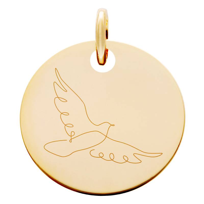 Yellow Gold-Plated Single-Line Dove Medal, 19 mm Diameter - Lumiosa
