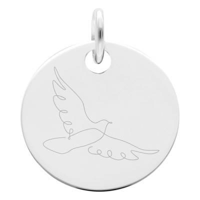 Médaille Colombe Monoligne en Argent 925, Diamètre 19 mm - Lumiosa