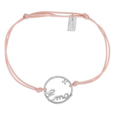 Bracelet prénom personnalisé cordon & Or Blanc 375, Longueur ajustable - Scarlett or Scarlett