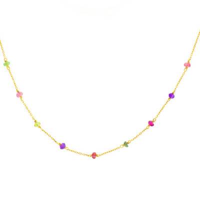 375 Yellow Gold Necklace with 9 Semi-Precious Stones, 42 cm Length - Maison Ballet by Scarlett
