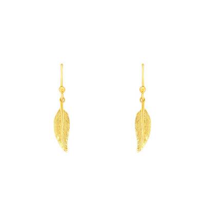 Boucles d'Oreilles Pendantes Plume en Or Jaune 375 - Maison Ballet by Scarlett