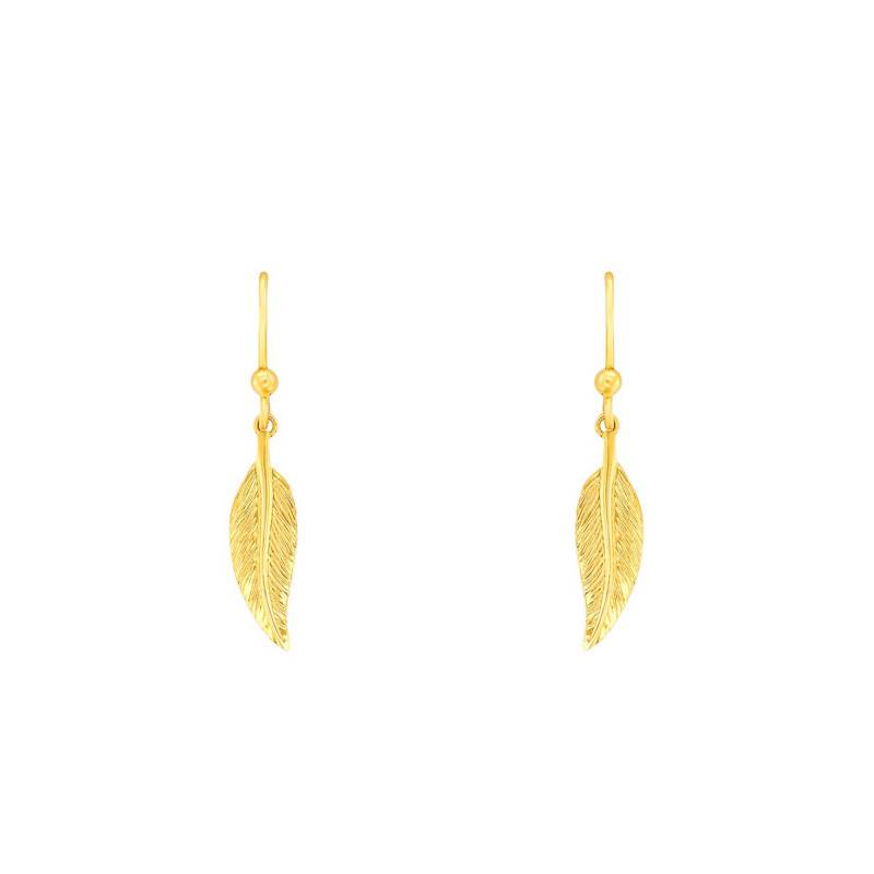 Boucles d'Oreilles Pendantes Plume en Or Jaune 375 - Maison Ballet by Scarlett