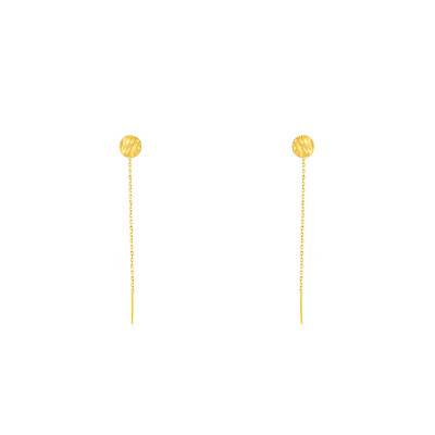 375/1000 Yellow Gold Drop Earrings with Crinkled Disc & Cable Chain - Maison Ballet by Scarlett