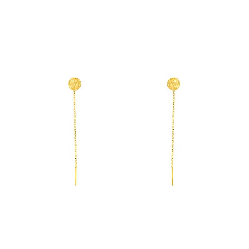 375/1000 Yellow Gold Drop Earrings with Crinkled Disc & Cable Chain - Maison Ballet by Scarlett