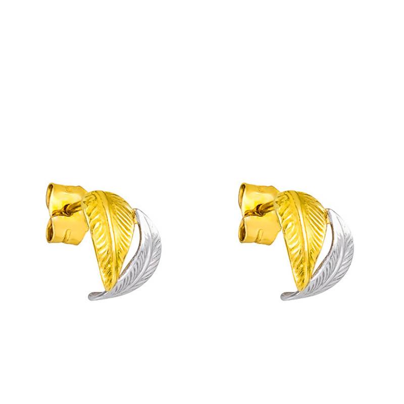 Boucles d'Oreilles Créoles Plumes Modèle Petit en Or Bicolore 375 - Maison Ballet by Scarlett