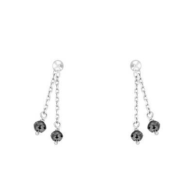 Boucles d'oreilles pendantes en duo diamants noirs Or Blanc 375 - Scarlett or Scarlett