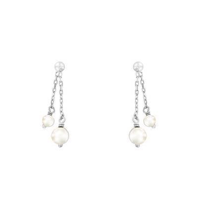 Boucles d'oreilles pendantes duo de perles, Or Blanc 375 - Scarlett or Scarlett