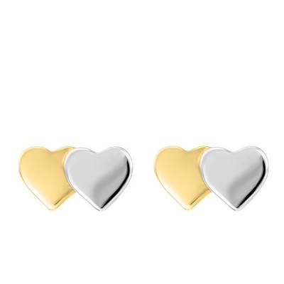Boucles d'oreilles duo de coeurs, or blanc & Or Jaune 375 - Scarlett or Scarlett