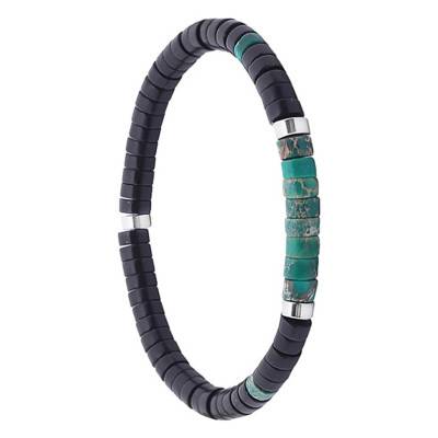 Bracelet agate noire, jaspe verte et perles heishi, Longueur 16cm ou 18,5cm - Sixtystones