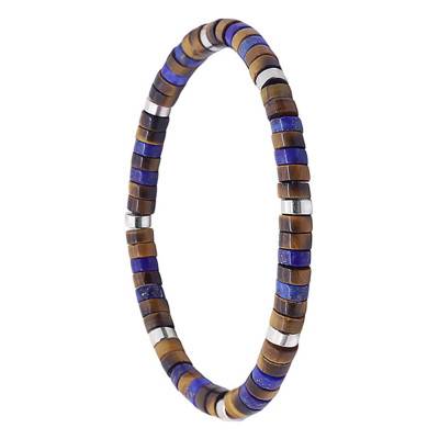 Tiger's Eye, Lapis & Heishi Bead Bracelet, Length 16 cm or 18,5 cm - Sixtystones