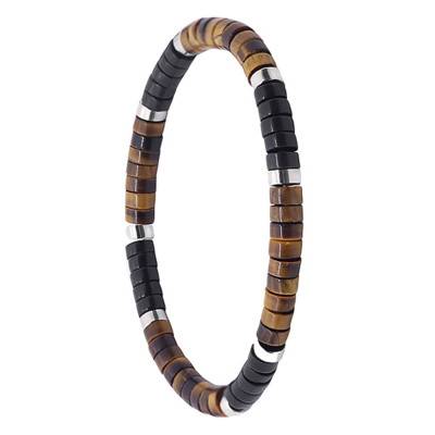 Black Agate & Tiger's Eye Bracelet, Length 16 cm or 18,5 cm - Sixtystones