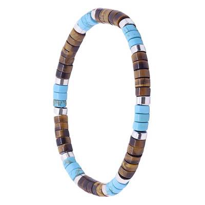 Bracelet œil de tigre et turquoise, perles Heishi, 16 cm ou 18,5 cm - Sixtystones
