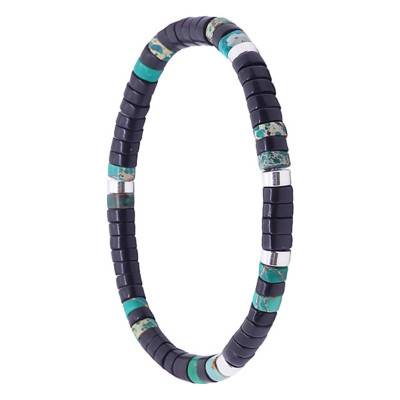 Bracelet agate noire, jaspe vert impérial et perles heishi, 16 cm ou 18,5 cm - Sixtystones