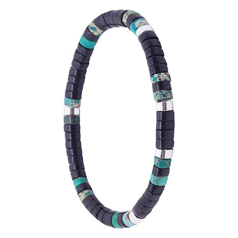 Black Agate, Imperial Green Jasper, and Heishi Bead Bracelet, Length 16 cm or 18,50 cm - Sixtystones