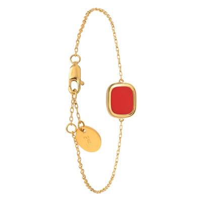 Yellow Gold-Plated Coral Mykonos Bracelet, Adjustable Length 18 cm - Skalli