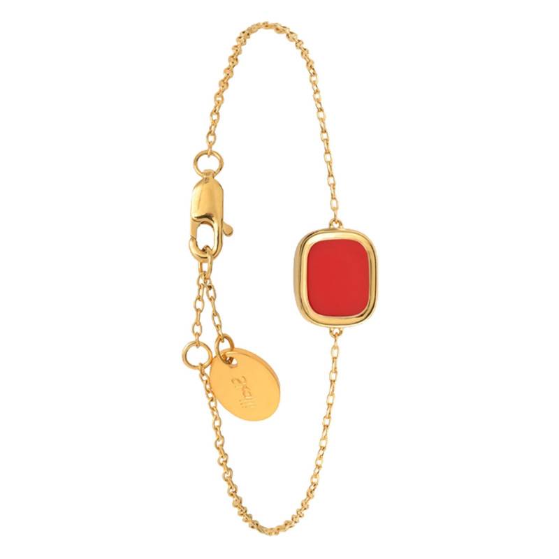 Yellow Gold-Plated Coral Mykonos Bracelet, Adjustable Length 18 cm - Skalli