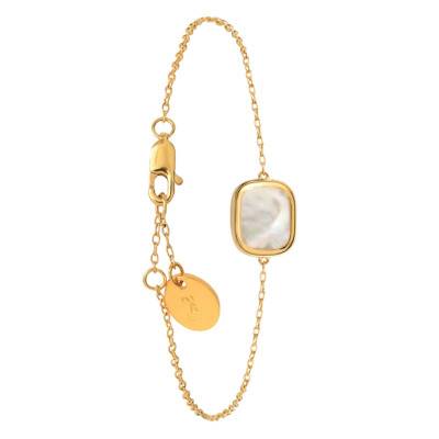 Mykonos Yellow Gold-Plated & Mother-of-Pearl Bracelet, Adjustable Length 18 cm - Skalli