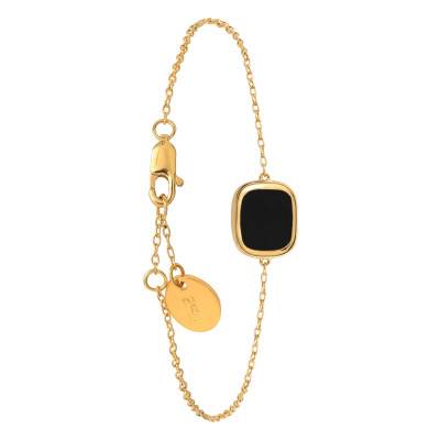 Yellow Gold-Plated Black Onyx Mykonos Bracelet, Adjustable Length 18 cm - Skalli