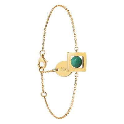 Gold-Plated Yellow Gold & Malachite Balancelle Bracelet, Adjustable Length 18 cm - Skalli
