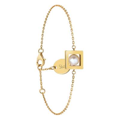 Gold-Plated Yellow Gold & Freshwater Pearl Balancelle Bracelet, Adjustable Length 18 cm, Width 1 mm - Skalli