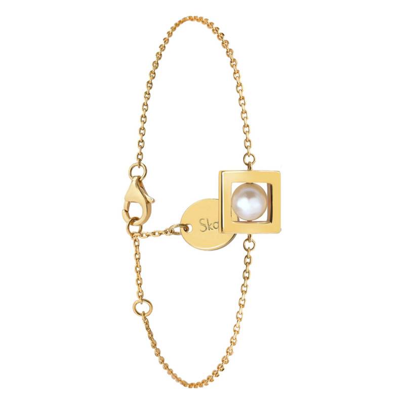 Gold-Plated Yellow Gold & Freshwater Pearl Balancelle Bracelet, Adjustable Length 18 cm, Width 1 mm - Skalli