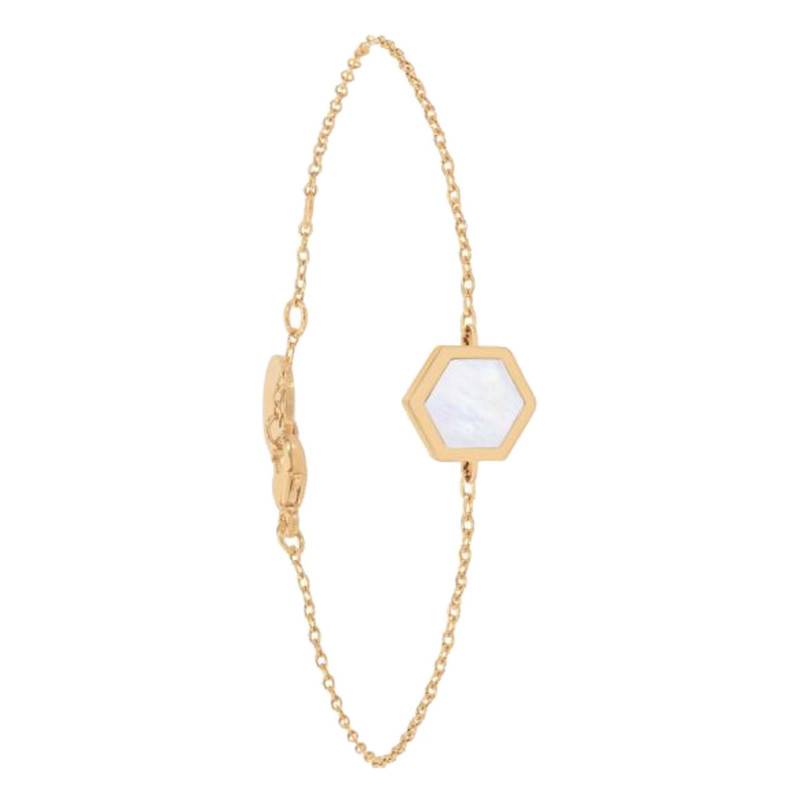 Yellow Gold-Plated & White Mother-of-Pearl Honey Bracelet, Adjustable Length 18 cm - Skalli