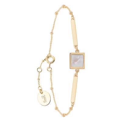 Yellow Gold-Plated & Mother-of-Pearl Boheme Bracelet, Adjustable Length 18 cm - Skalli