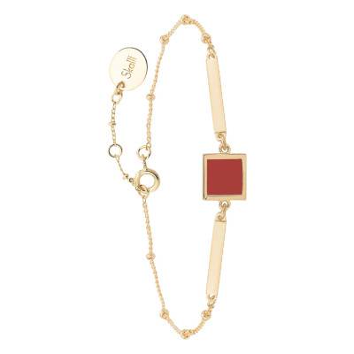 Yellow Gold-Plated & Coral Bohemian Bracelet, Adjustable Length 18 cm - Skalli