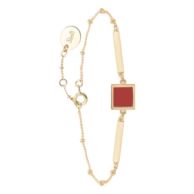 Yellow Gold-Plated & Coral Bohemian Bracelet, Adjustable Length 18 cm - Skalli