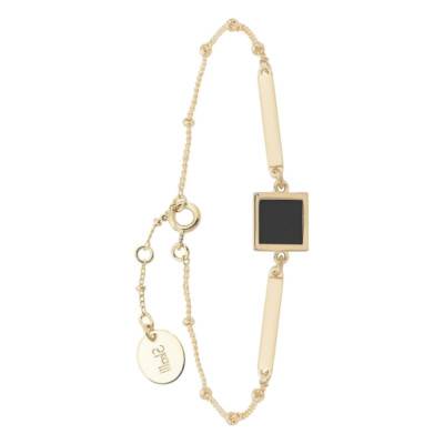 Yellow Gold-Plated & Onyx Bohemian Bracelet, Adjustable Length 18 cm - Skalli