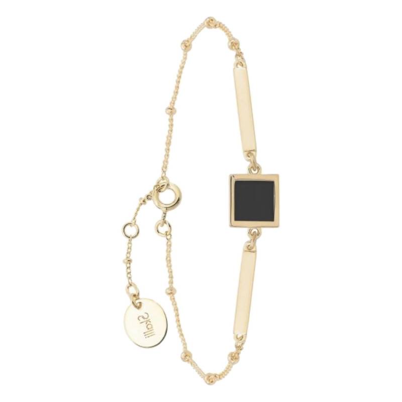 Yellow Gold-Plated & Onyx Bohemian Bracelet, Adjustable Length 18 cm - Skalli