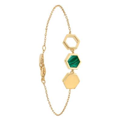 Yellow Gold-Plated & Malachite Honey Bracelet, Adjustable Length 18 cm - Skalli