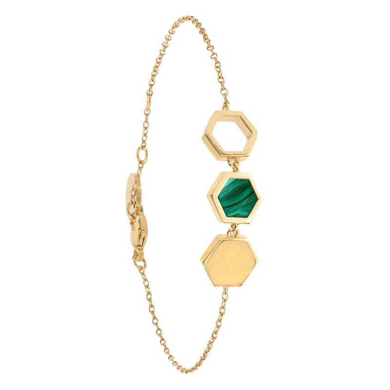 Yellow Gold-Plated & Malachite Honey Bracelet, Adjustable Length 18 cm - Skalli