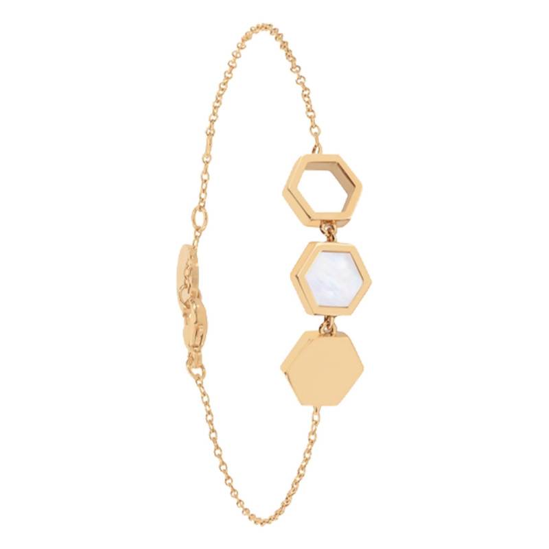 Honey Yellow Gold-Plated & Mother-of-Pearl Bracelet, Adjustable Length 18 cm - Skalli
