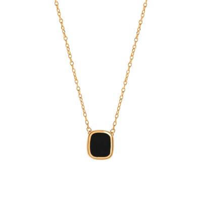 Mykonos Yellow Gold-Plated & Onyx Small Necklace, Length 44 cm - Skalli